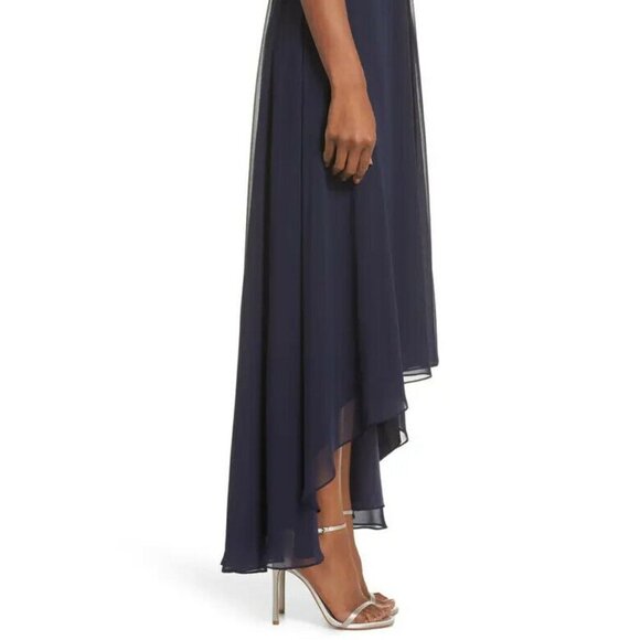 Eliza J Navy Blue Embellished High/Low Chiffon Dress - Picture 4 of 6